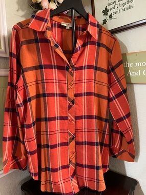 NWOT Windsor Orange Plaid Button-Down Shirt Size Medium #217